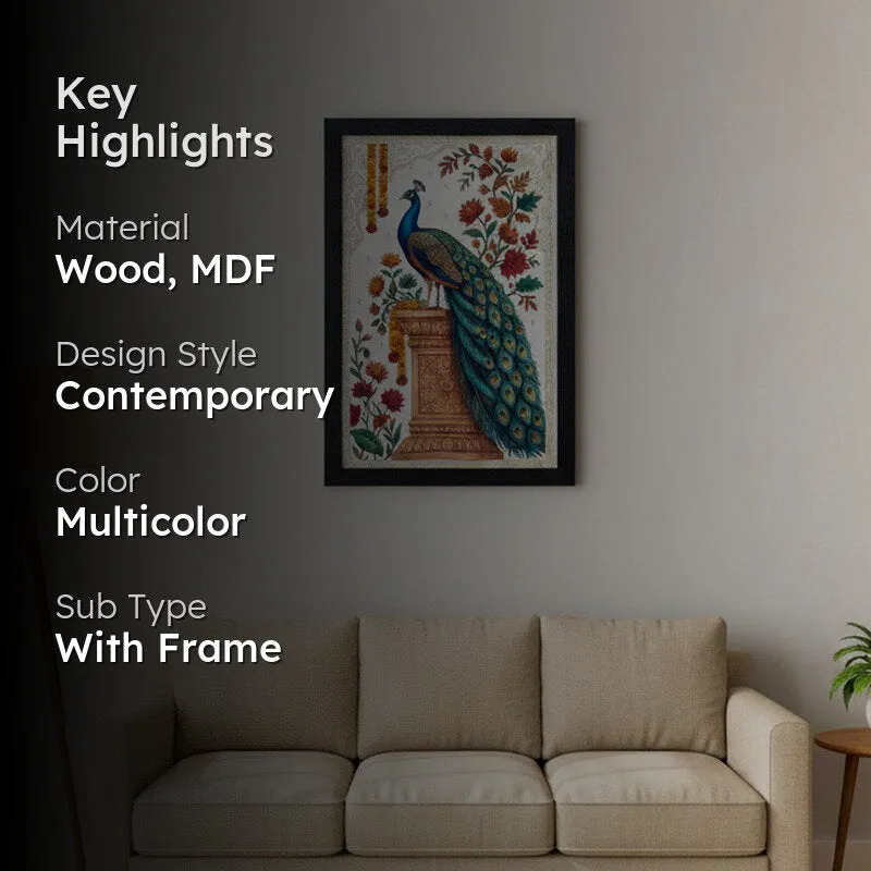 Royal Peacock Floral Wall Painting With Frame media 2
