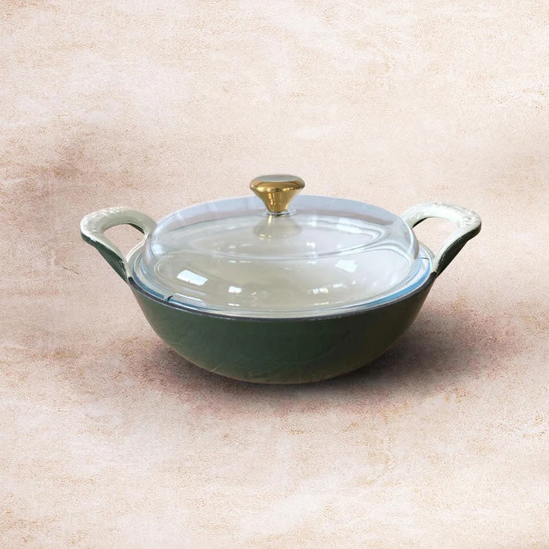 Cumin Co Enamel Cast Iron Kadhai With Lid (3200 mL) - Green media 4