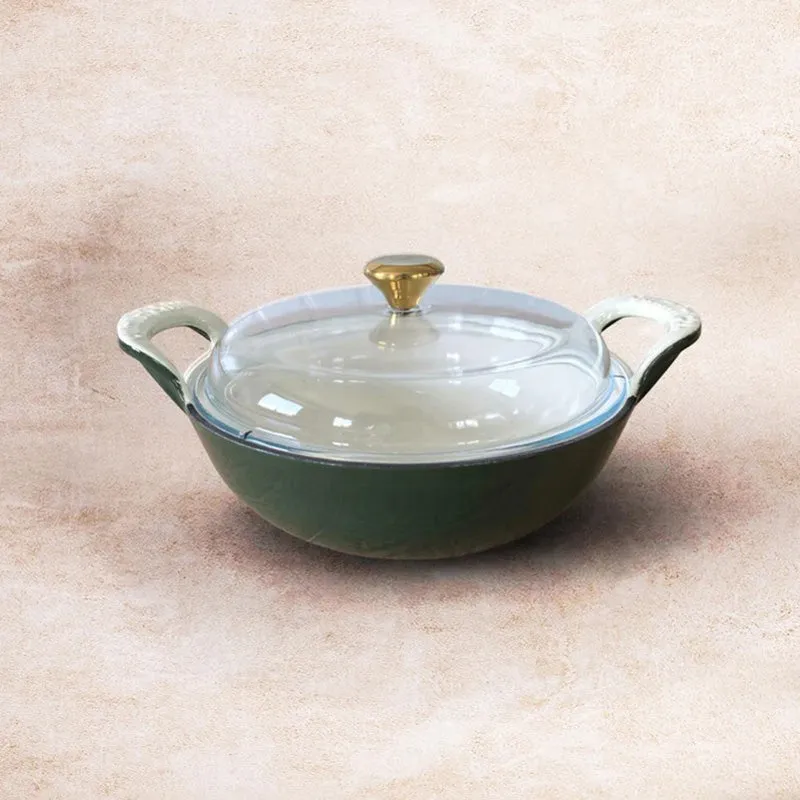 Cumin Co Enamel Cast Iron Kadhai With Lid (3200 mL) - Green media 4