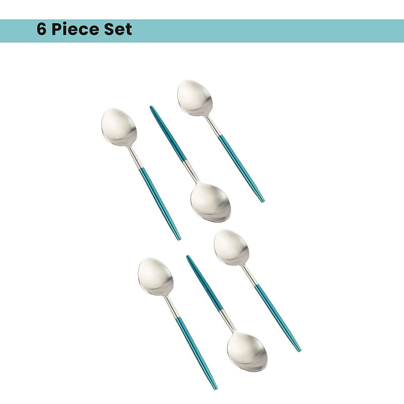 Stirling Stainless Steel Spoon Set (Silver & Blue) - Set Of Six media 4