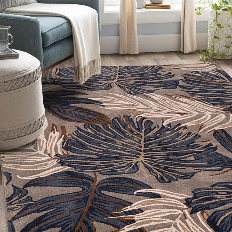 Elendil Hand Tufted Floral Wool & Nylon Carpet - Navy Blue media 3