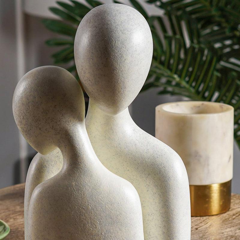 Embrace Of Two Abstract Painted Resin Showpiece (White) - Set Of Two media 7