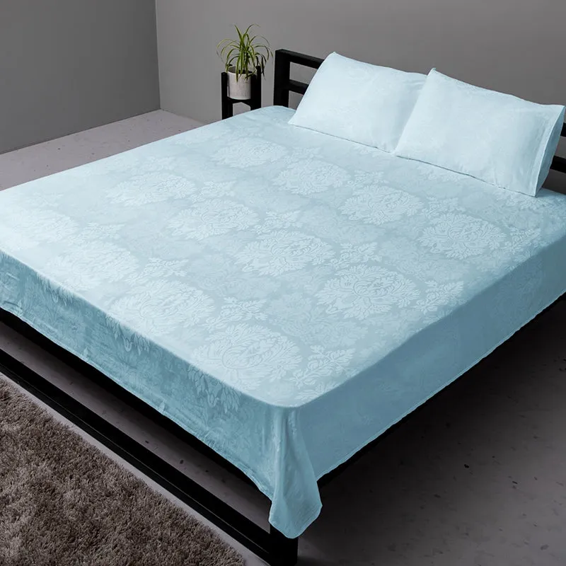 Symmetry Charm Fitted Jacquard Cotton Bedsheet (Pale Blue) - 300 TC media 1
