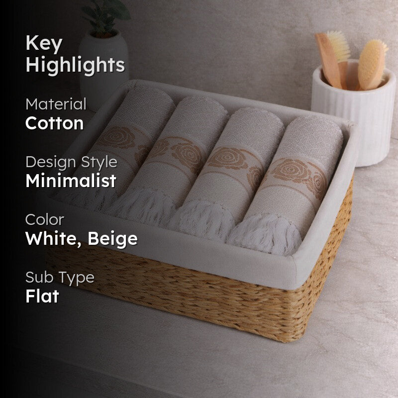 Rosette Cotton Hand Towel (Beige) - Set Of Four media 2