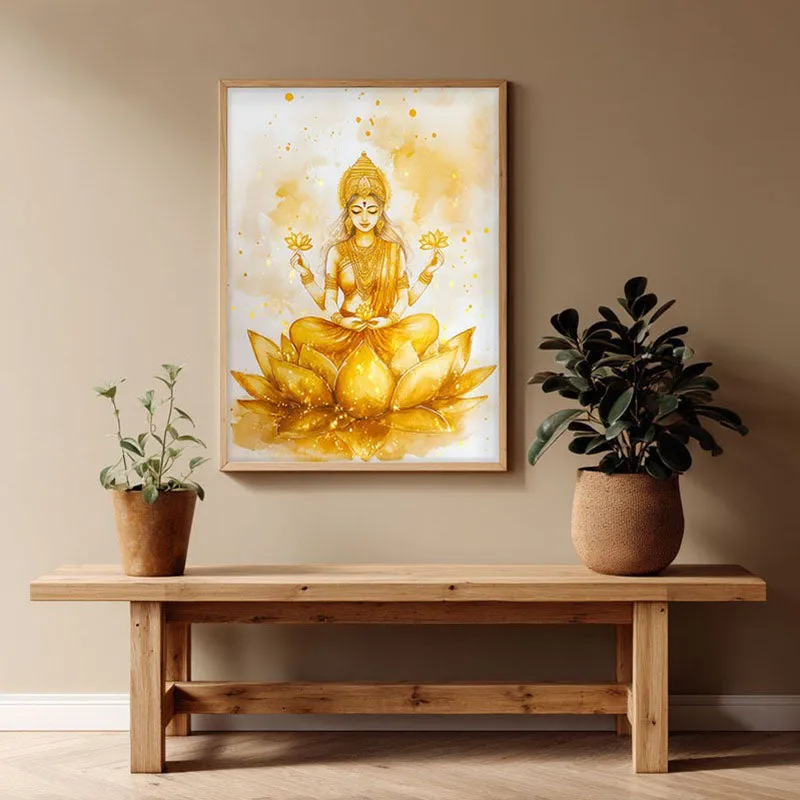 Padma Lakshmi Spiritual Archival Paper Wall Painting - Natural Brown Frame media 1