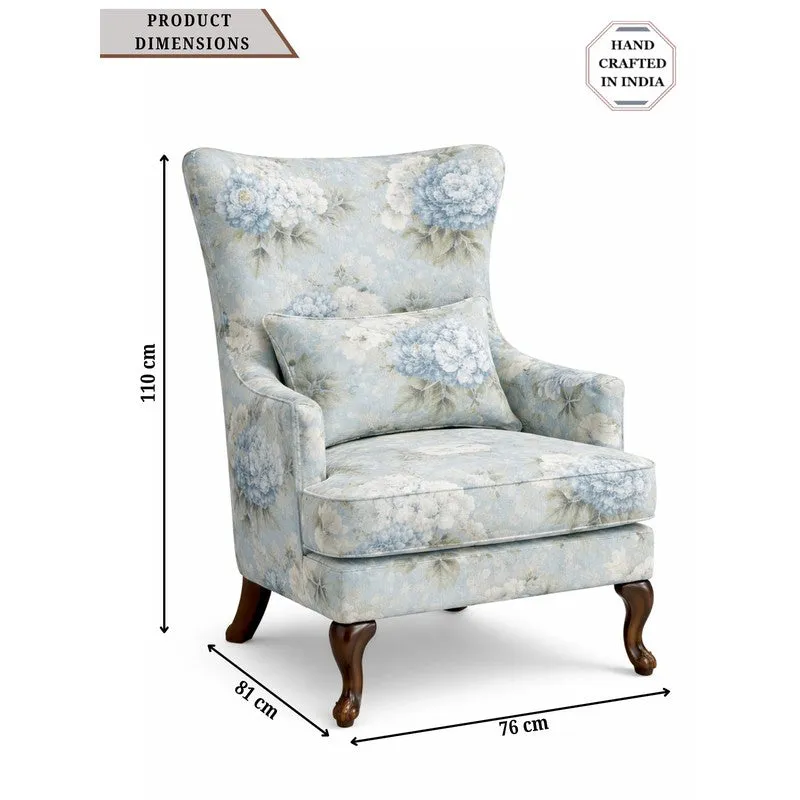 Imperia Teak Wood & Velvet Floral Lounge Chair media 8