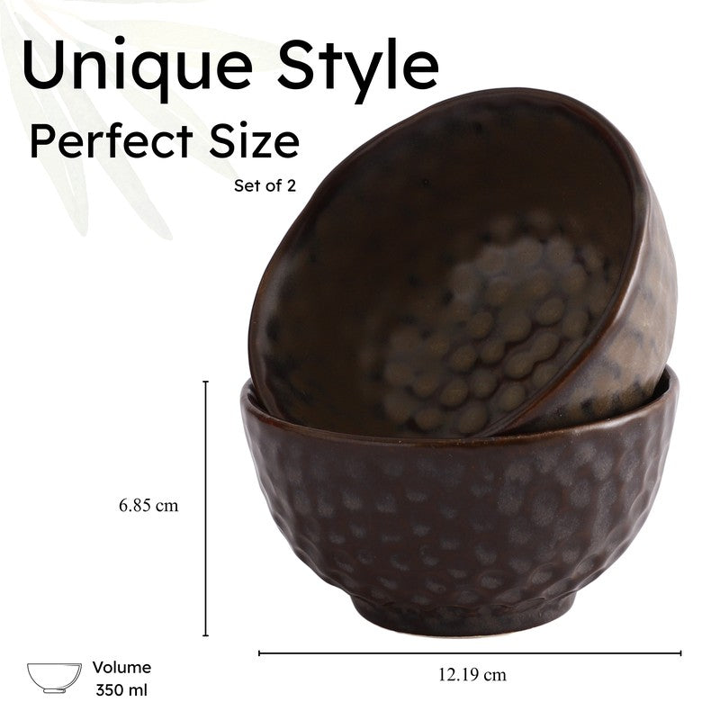 Textured Stoneware Snack Bowl (Dark Brown,350 mL) - Set Of Two media 11
