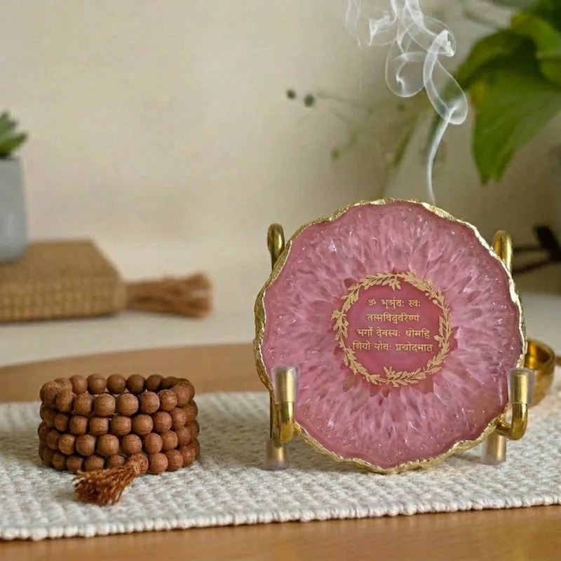 Sacred Gayathri Mantra Handcrafted Agate Religious Accent - Pink - 3