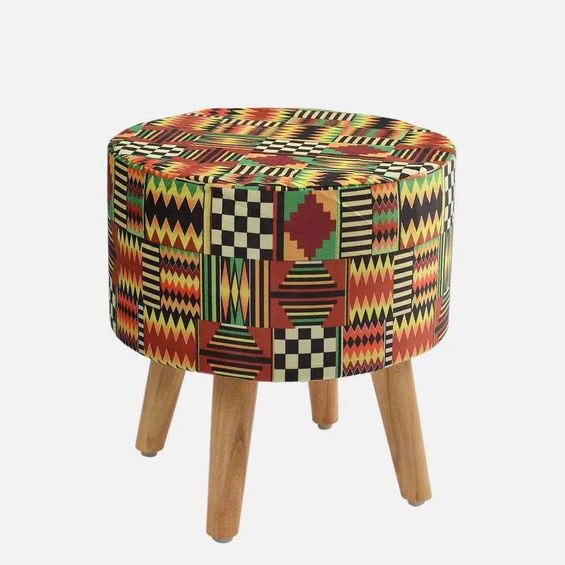Colorway Kente-print Multicolor Engineered Wood Ottoman media 3