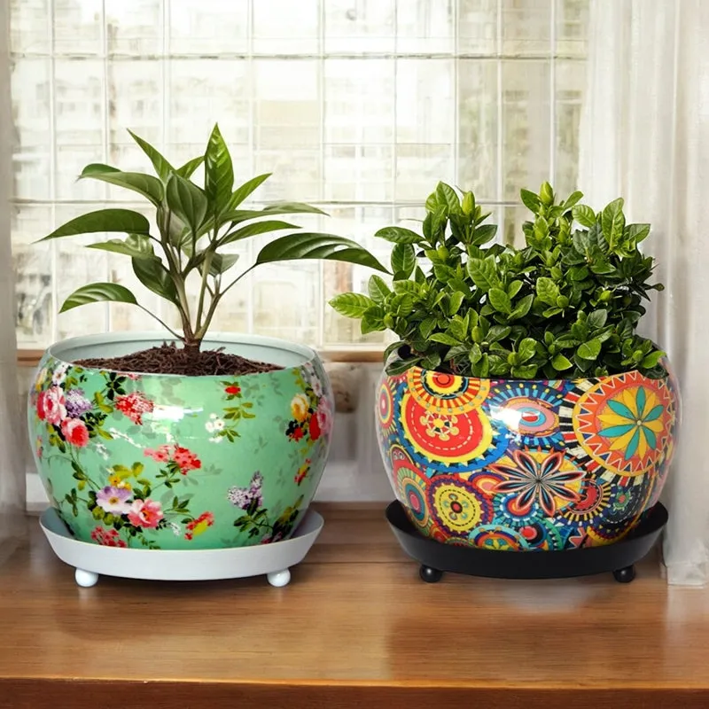 Rustic Fusion Planter With Plate - Set Of Two media 2