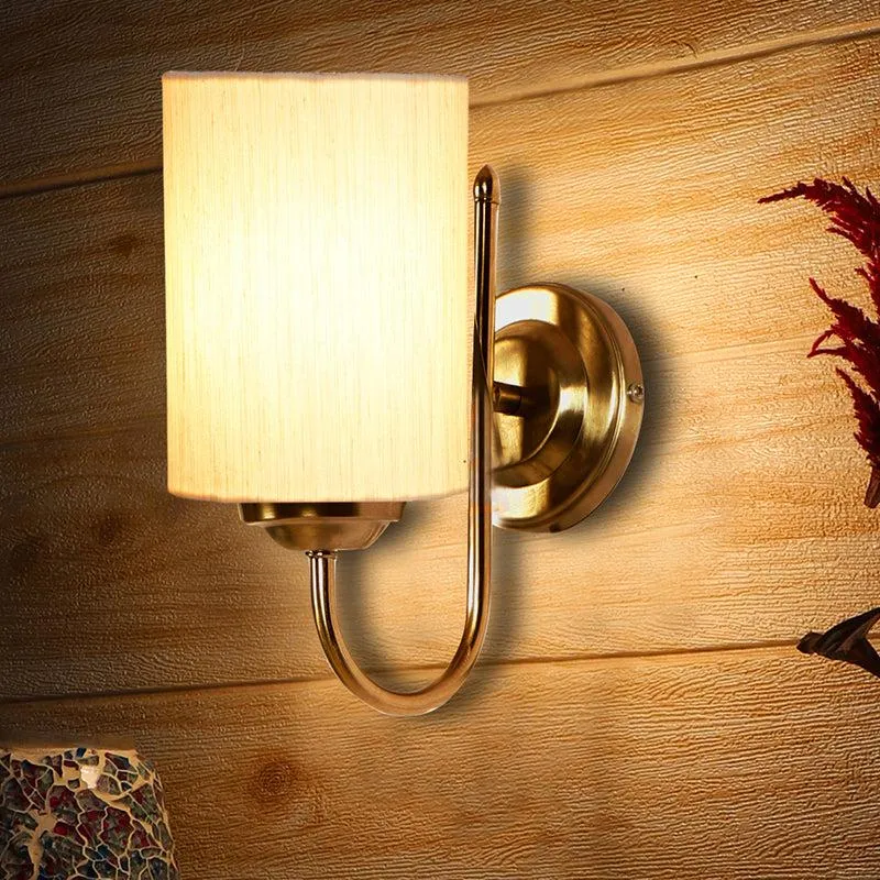 Altura Cylindrical Fabric & Metal Wall Lamp - Beige & Gold media 1