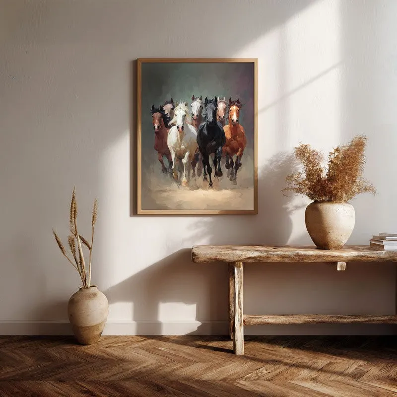 Gallop of Freedom Horse Archival Paper Wall Painting With Brown Frame media 7