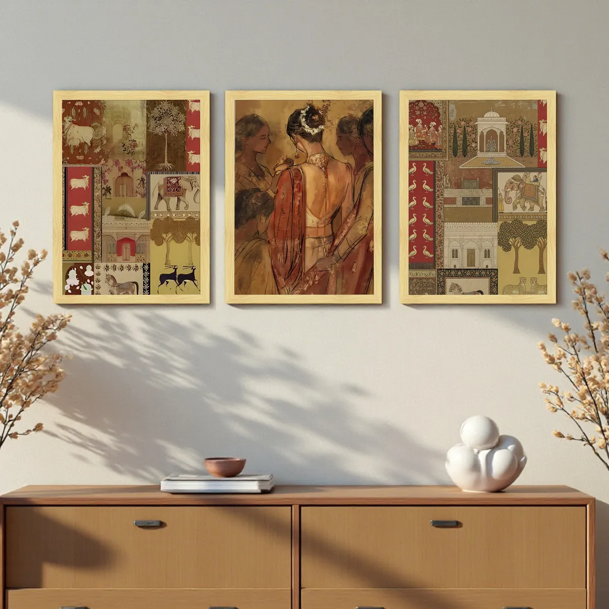 Fern Flow Cotton Canvas Wall Painting - Set Of Three media 5