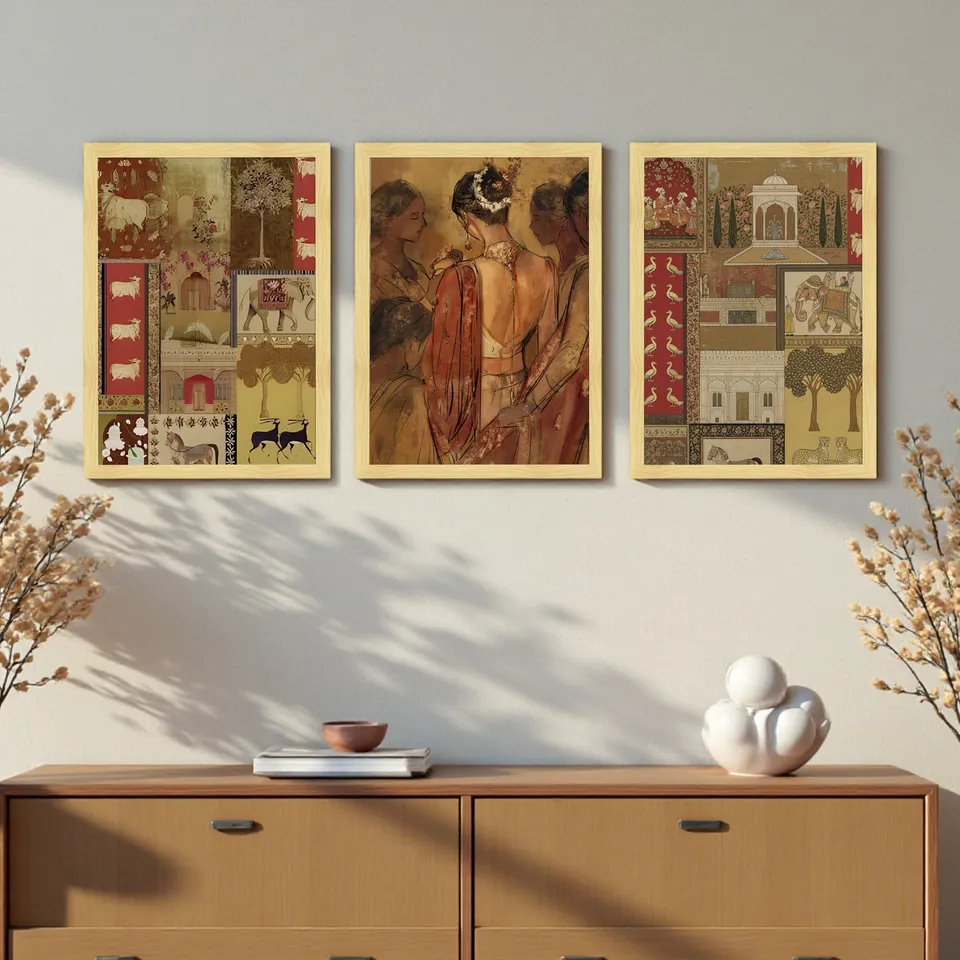 Fern Flow Cotton Canvas Wall Painting - Set Of Three media 5
