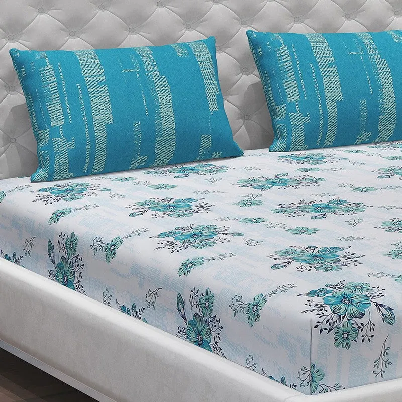 Monte Carlo Petal Story Cotton Bedsheet (White,Blue) - 104 TC media 5