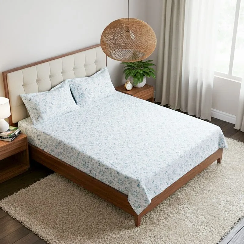 Peila Floral Cotton Bedsheet (Blue) - 180 TC media 1