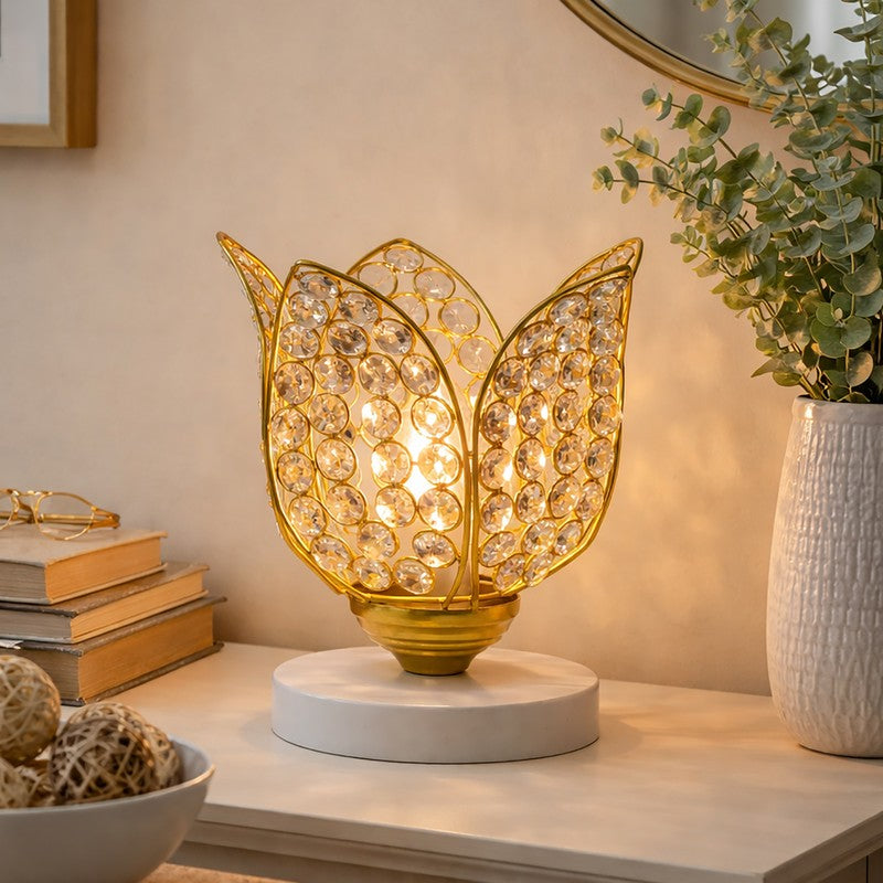 Floral Culture Metal Table Lamp - Gold,White