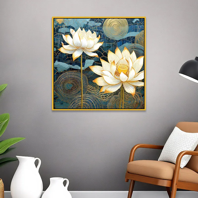 Shwetha Padma Canvas Wall Painting With Frame - Gold media 1