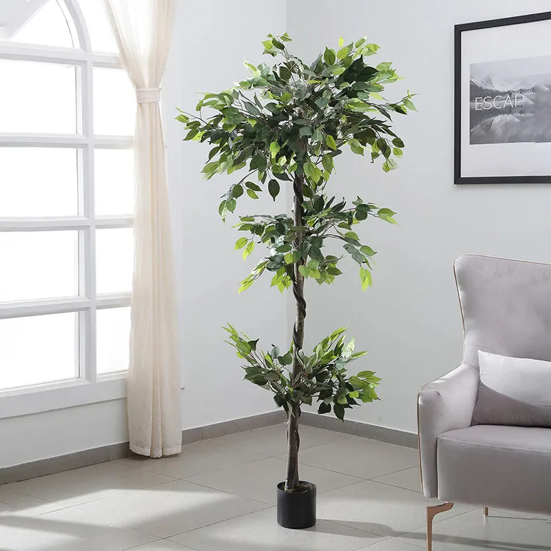 Faux Ficus Tree With Black Plastic Pot - 5.91 ft media 3