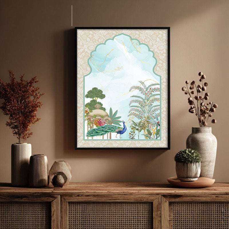 Imperial Garden Framed Jharokha Canvas Wall Painting media 3