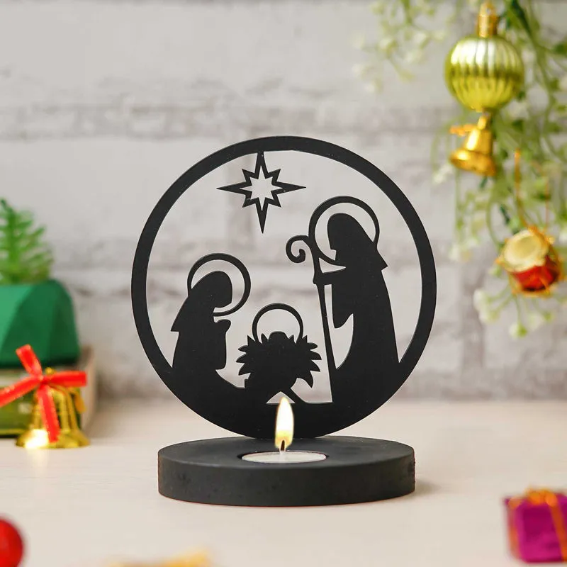 Star Of Bethlehem Wood Tea Light Holder - Black media 1