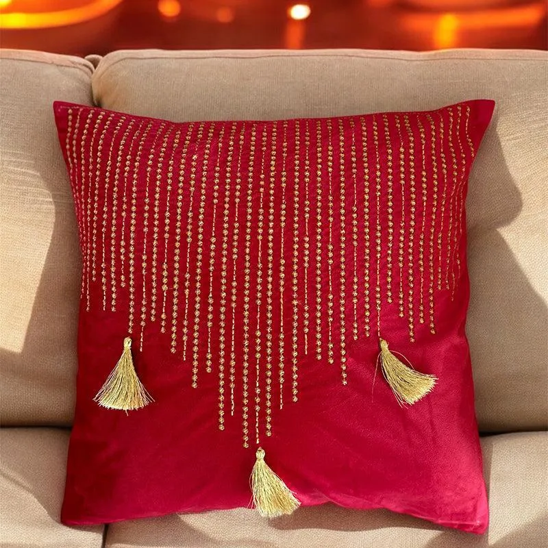 Needlecraft Embroidered Cotton Cushion Cover - Red media 1