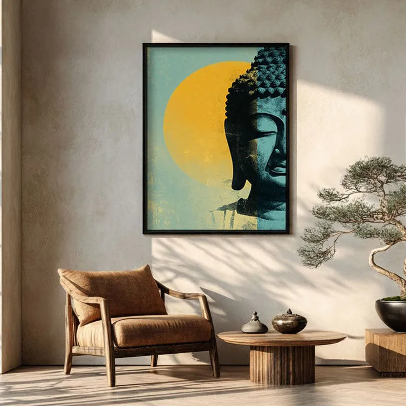 Buddha In Golden Aura III Archival Paper Wall Painting With Black Frame media 1