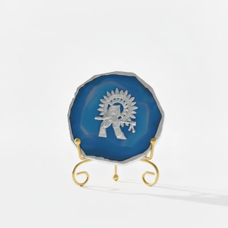 Divine Murli Aura Agate Showpiece With Stand - Blue media 3