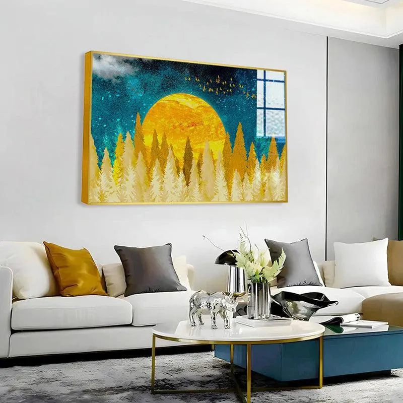 Sunkissed Forest Modern Canvas Wall Art With Frame - Gold media 4