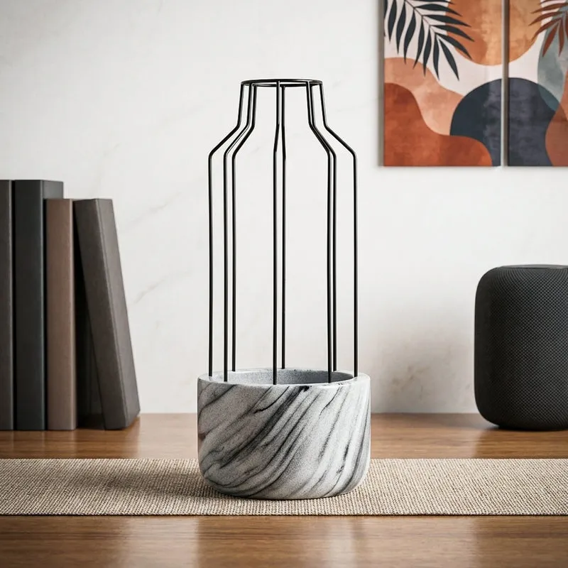 Black Mesh Eartha Hand Crafted Marble Planter - Grey media 1