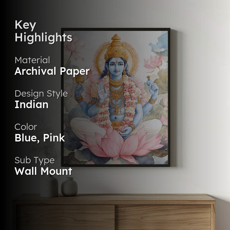 Anantha Padmanabha Spiritual Archival Paper Wall Painting With Frame - Black media 2