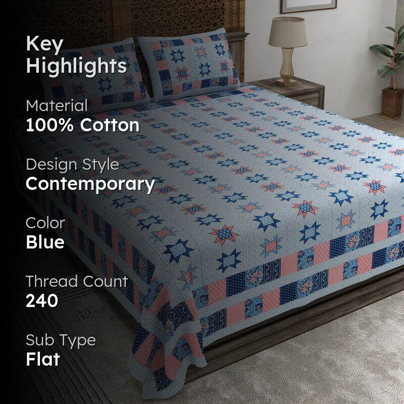 Weaveo Cotton Bedsheet (Blue) - 240 TC media 2