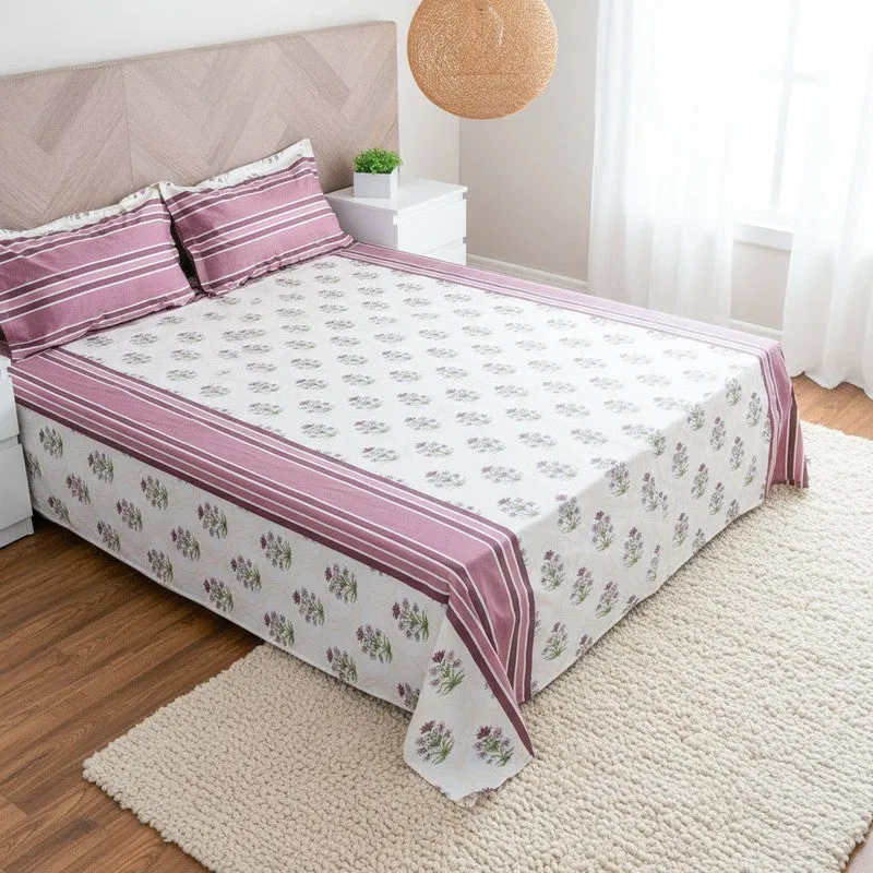 Imara Flora Cotton Bedsheet (Purple) - 144 TC media 1