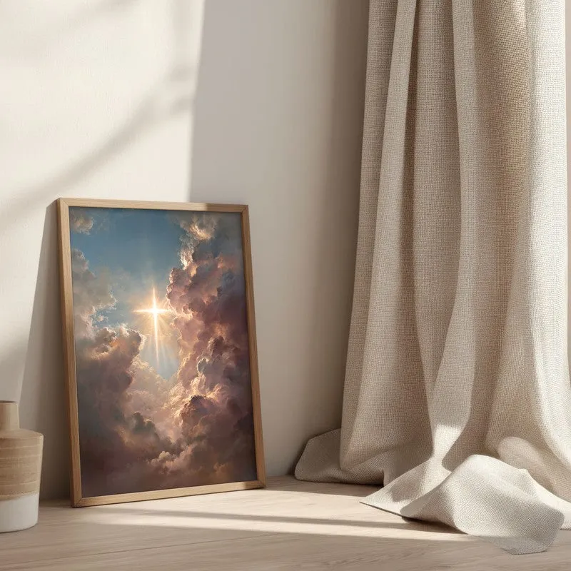 Celestial Sky Archival Paper Wall Painting With Brown Frame media 3