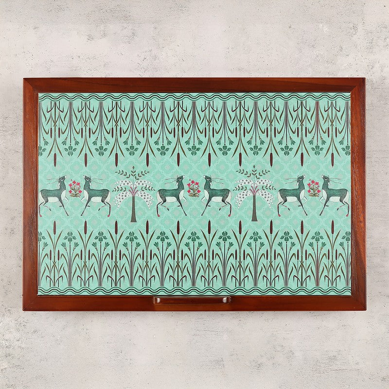 India Circus Teak Wood Mirroring Deer Garden Laptop Table media 6