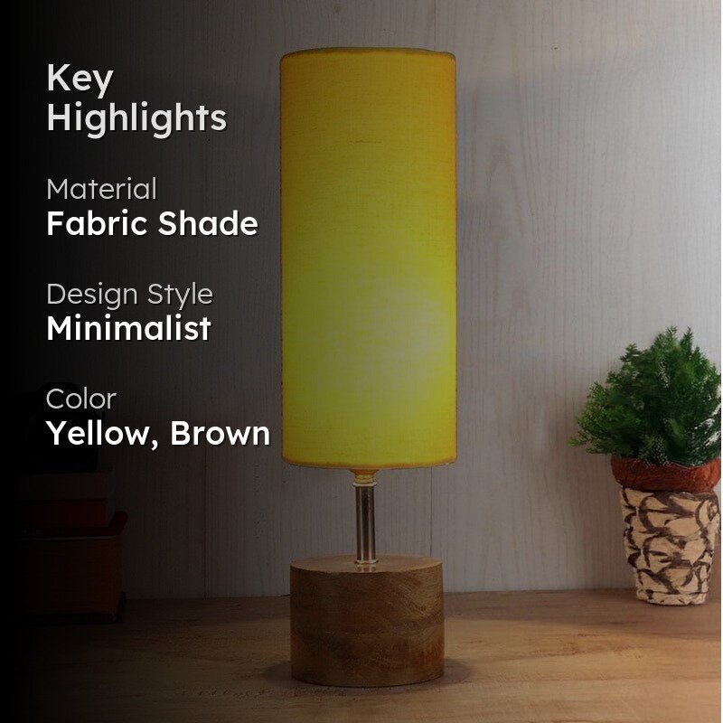 Rustic Wood & Fabric Table Lamp - Yellow,Brown media 2