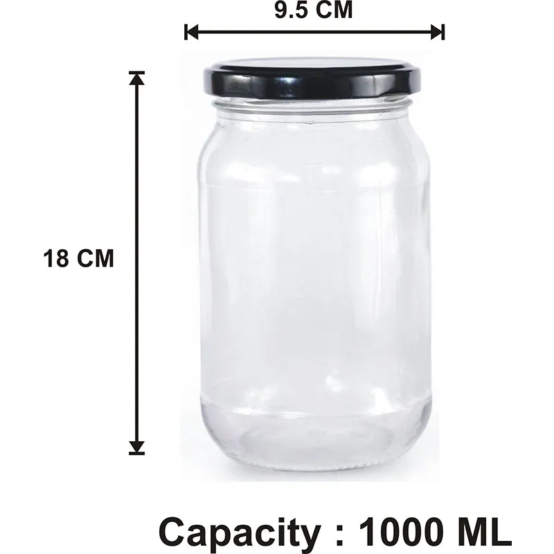 Transparent 1000 mL glass jar with a black lid