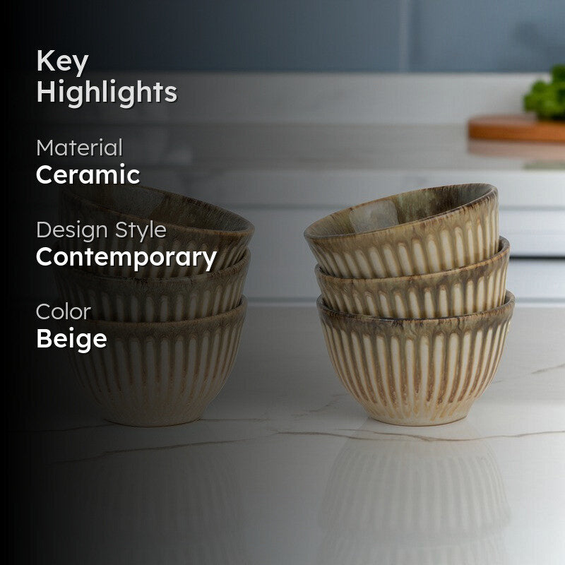 Mintora Beige Ceramic Snack Bowls (180 mL) - Set Of Six media 2