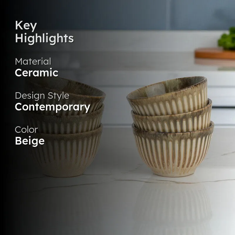 Mintora Beige Ceramic Snack Bowls (180 mL) - Set Of Six media 2