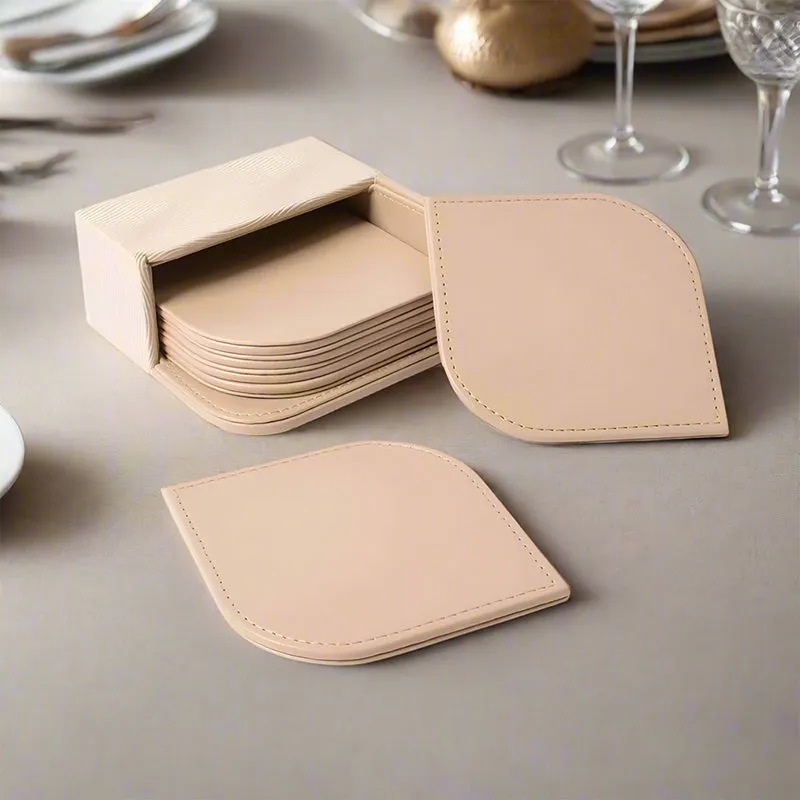 Veltrix Faux Leather Coaster (Beige) - Seven Piece Set media 1