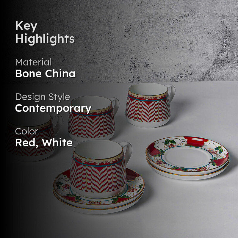 India Circus Duchess Bone Chine Cup And Saucer Set (220 mL Each) - Set of Four media 2