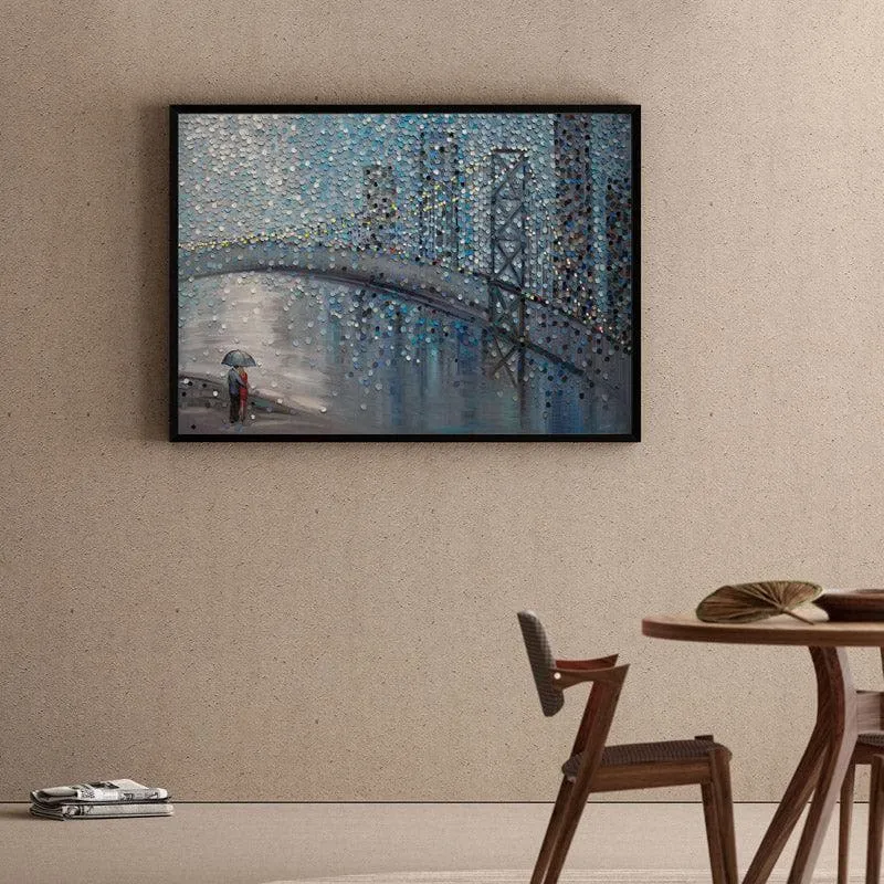 Rainy Date Canvas Wall Painting - Black Frame media 1
