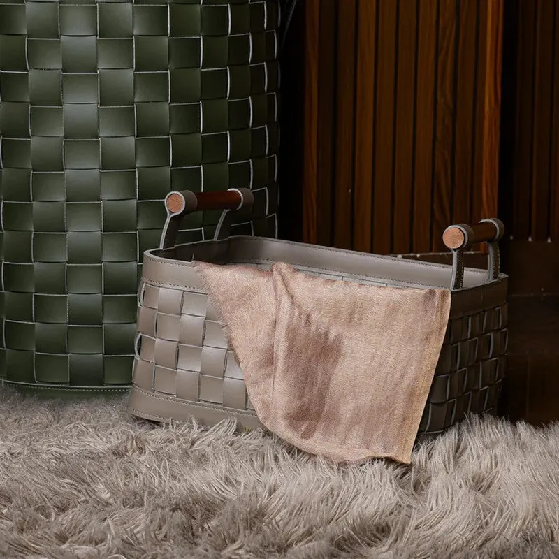 Elegra Faux Leather Storage Basket - Grey media 3