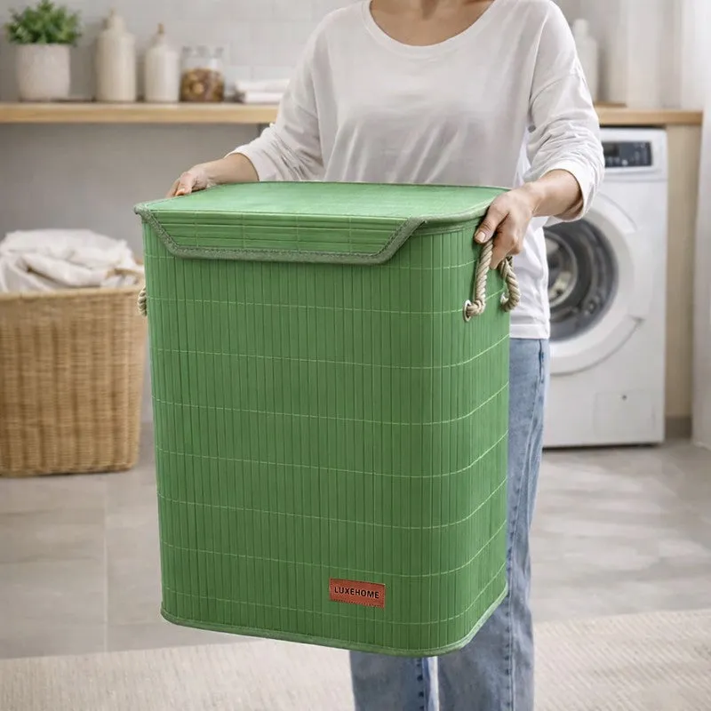 Strap Bamboo Laundry Basket - Green media 7