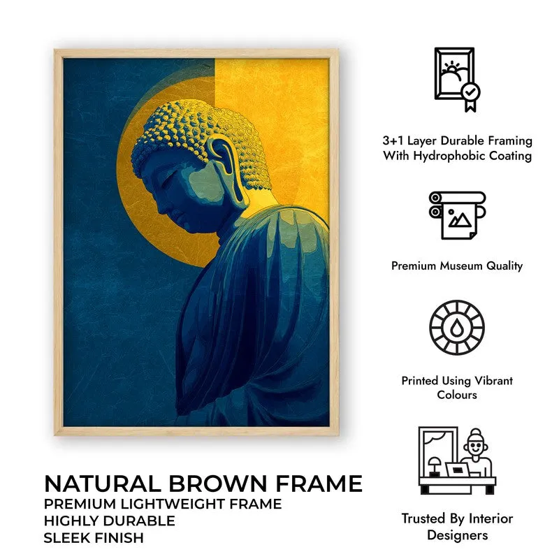 Radiant Buddha In Golden Aura Archival Paper Wall Painting With Brown Frame media 9