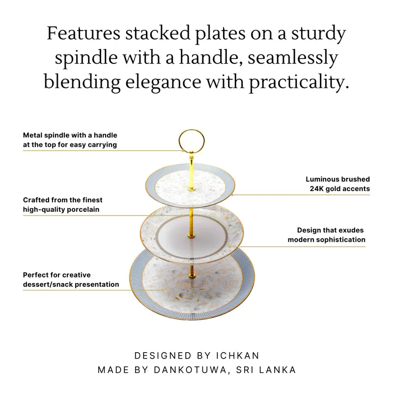 Gilded Iris 3-Tiered Porcelain Dessert Stand - Grey media 4