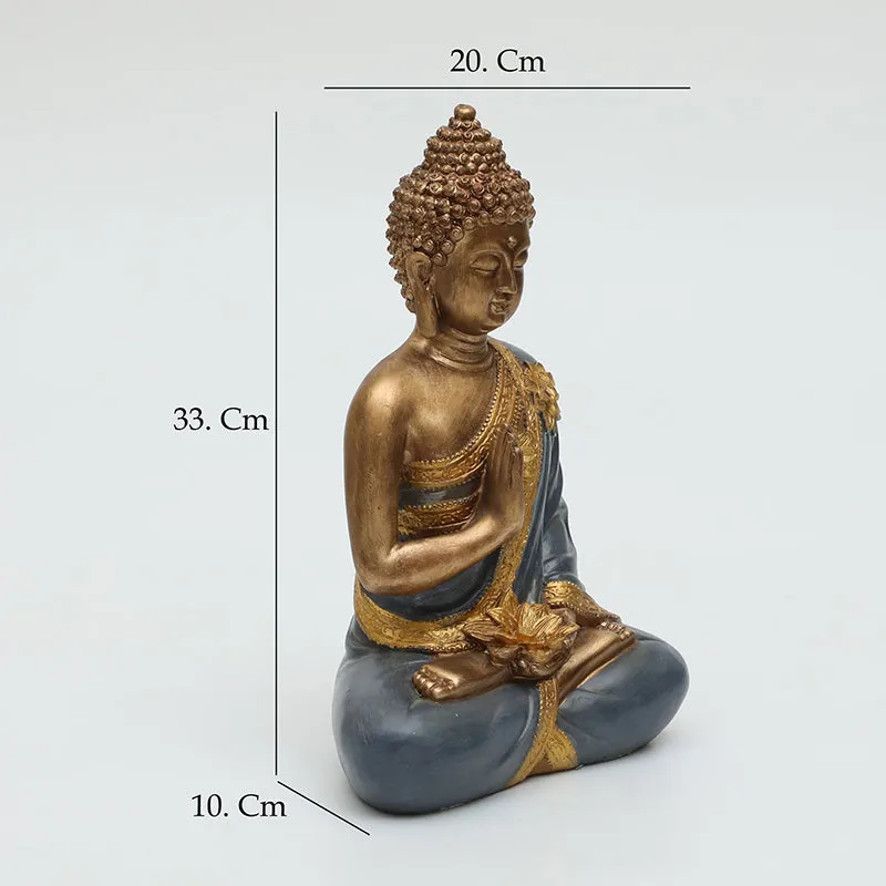 Dimension graphic showing the seated Buddha idol with measurements
