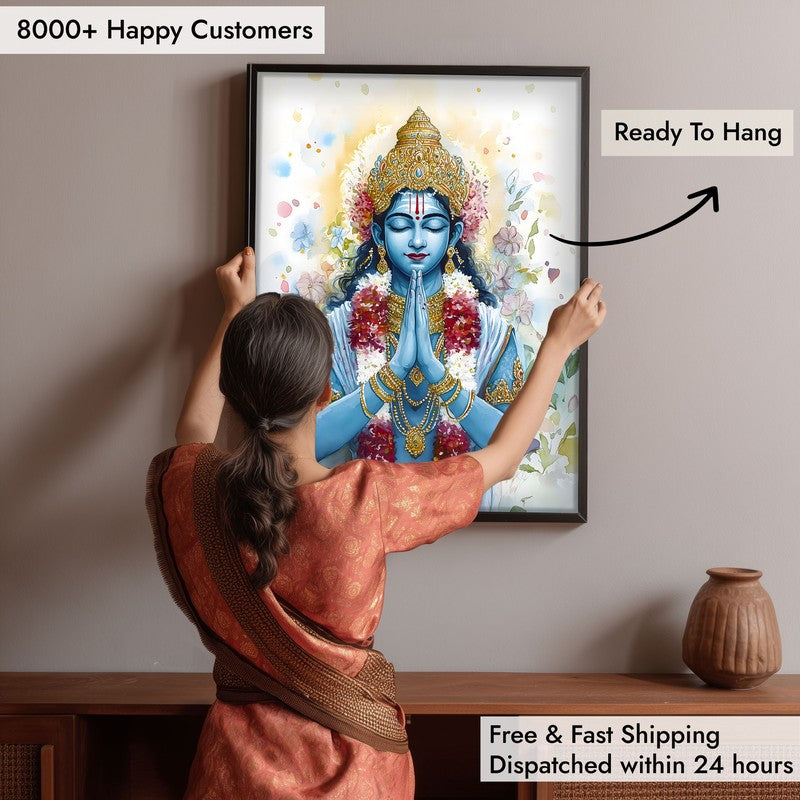 Hari Govinda Spiritual Archival Paper Wall Painting With Frame - Black media 6