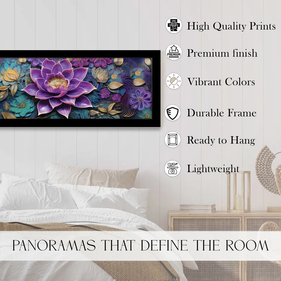 Lotique Decorative Lotus Wall Painting With Frame media 4