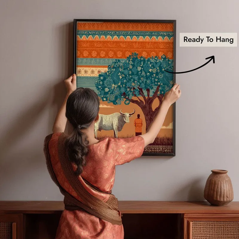 Kamadhenu Canvas Wall Painting With Black Frame media 8